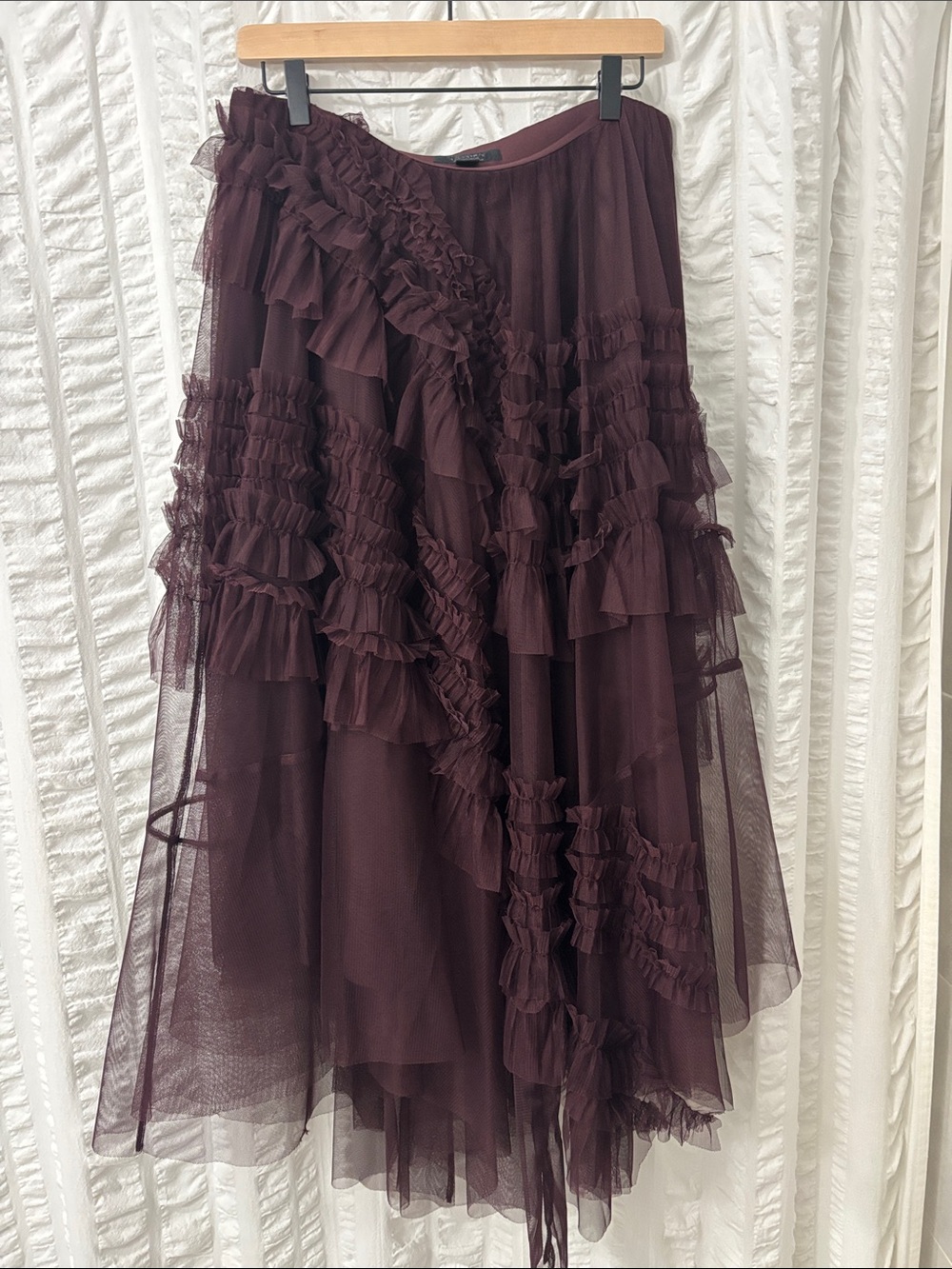 All Saints Jen Layered Ruffle Tulle Skirt in Plum